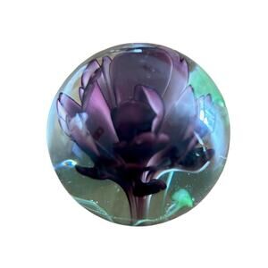 Handmade Floral Art Glass Paperweight Purple Flower